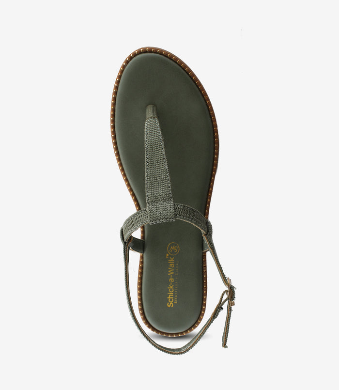 Clara Green – T-Strap Flat Sandals for Women