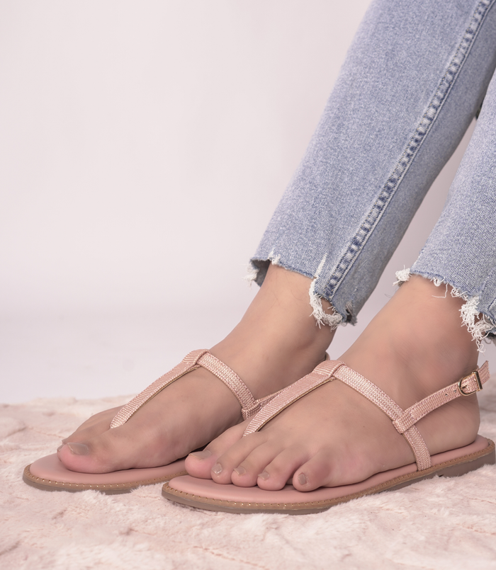 Clara Pink – T-Strap Flat Sandals for Women