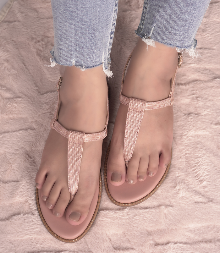 Clara Pink – T-Strap Flat Sandals for Women