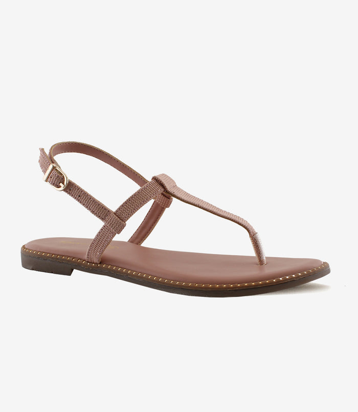 Clara Pink – T-Strap Flat Sandals for Women