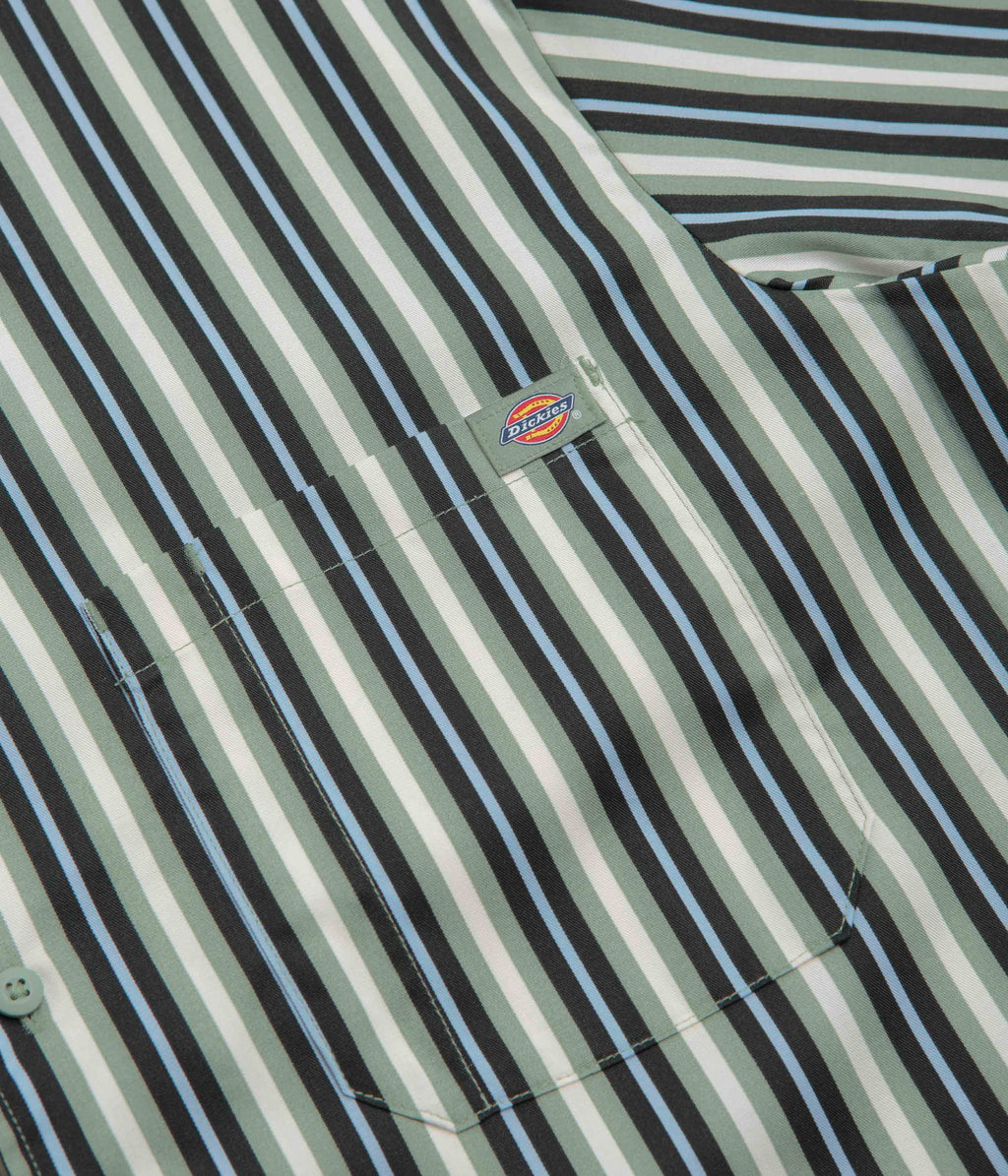 Dickies Multi Stripe Work Short Sleeve Shirt - Iceberg Green