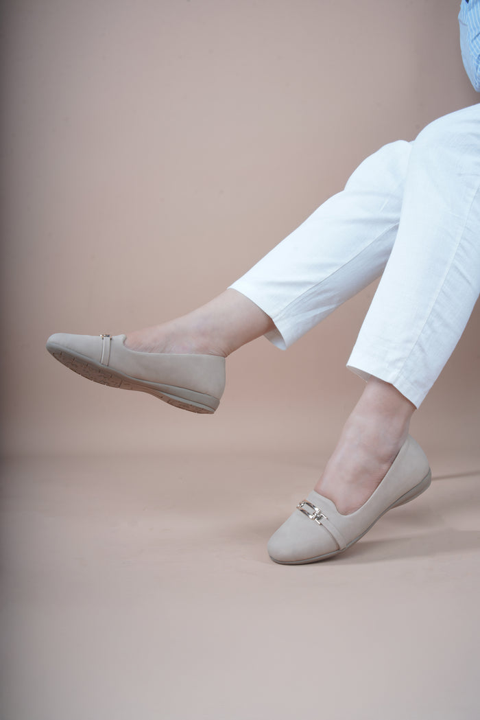Ellie Nude – Suede Ballerina Flats for Women