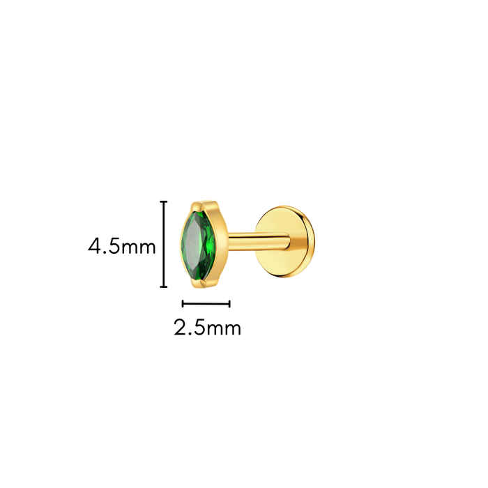 Emerald Marquise Flat Back Stud