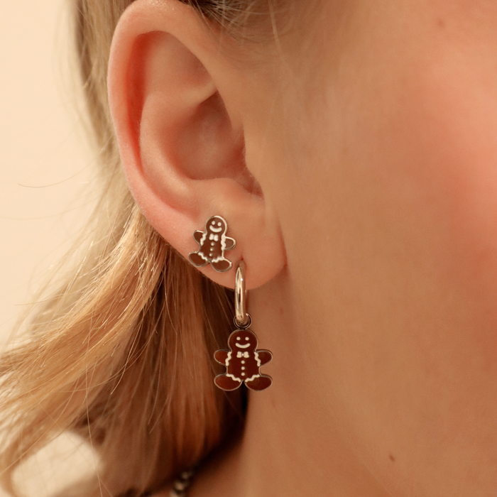 Gingerbread Man Charm Hoops