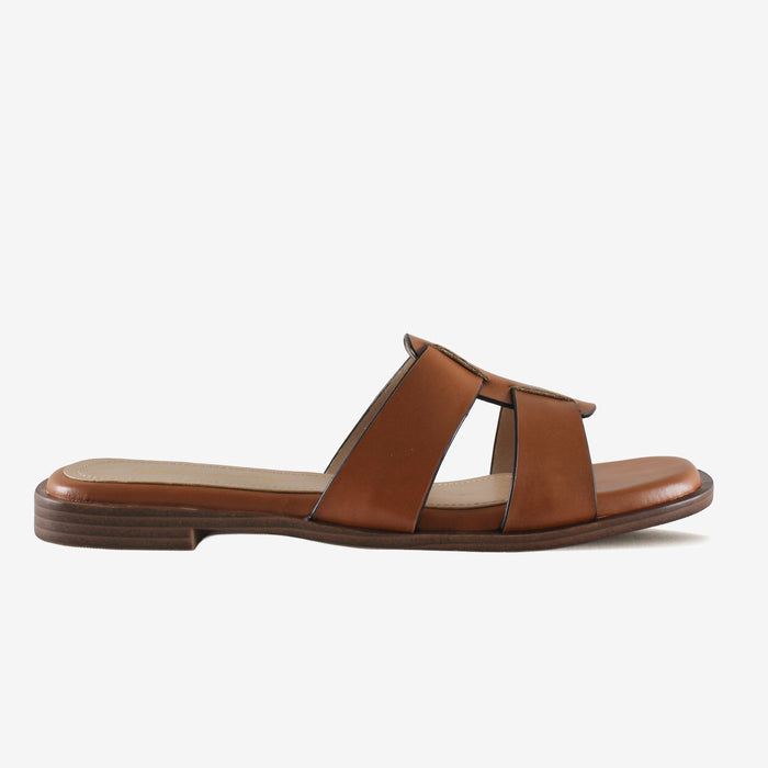 Hazel Tan Slide – Minimalist Flat Sandals for Women