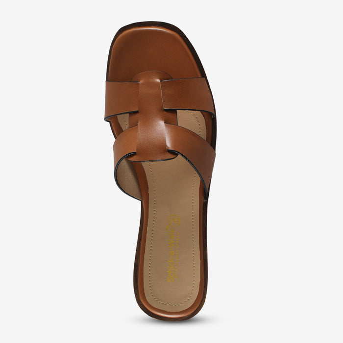 Hazel Tan Slide – Minimalist Flat Sandals for Women