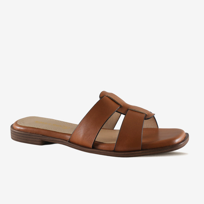 Hazel Tan Slide – Minimalist Flat Sandals for Women