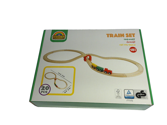 Holzeisenbahn Set 20-teilig – FSC-Holz | TÜV-geprüft | 1,02 m Schienennetz