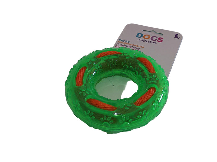 Hundespielzeug rund mit Seil 12 cm x 3,5 cm in 3 Farben