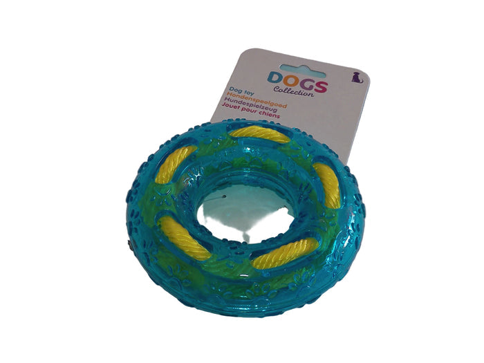 Hundespielzeug rund mit Seil 12 cm x 3,5 cm in 3 Farben