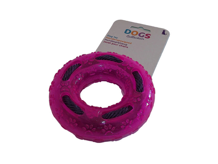 Hundespielzeug rund mit Seil 12 cm x 3,5 cm in 3 Farben