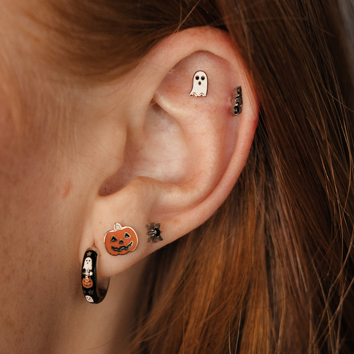 Jack O' Lantern Enamel Flat Back Stud