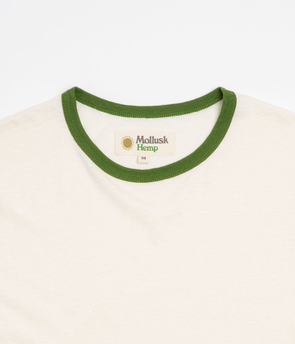 Mollusk Hemp Ringer T-Shirt - Natural / Rover Green