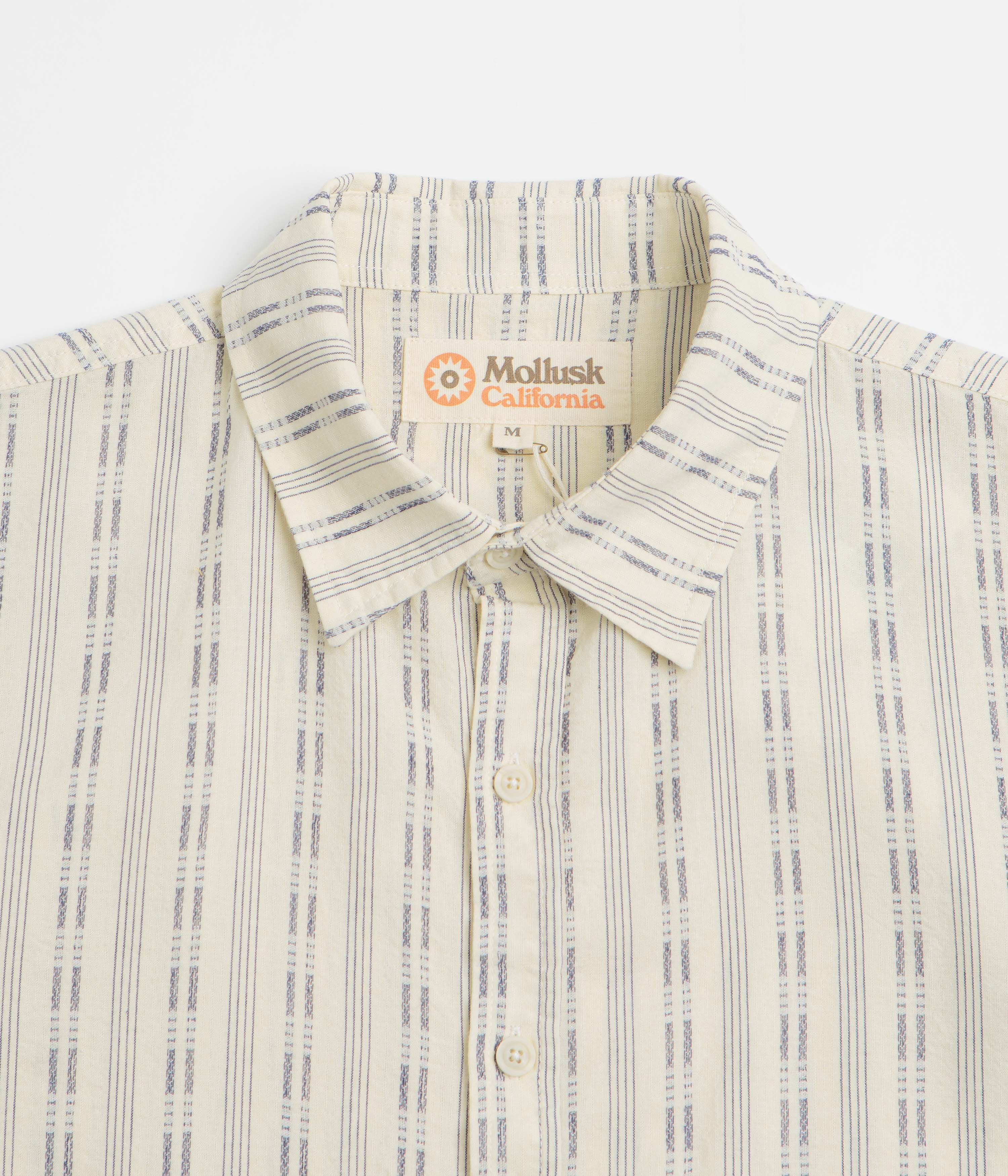 Mollusk Summer Short Sleeve Shirt - Natural / Navy Dobby