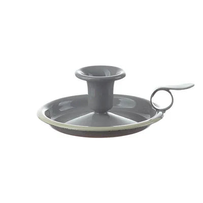 Münder Email Kerzenhalter emailliert 14,5 cm x 13,0 cm x 6 cm, Farbe grau mit weißem Rand