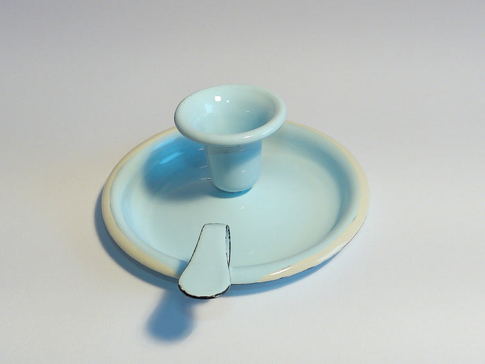 Münder Email Kerzenhalter emailliert 14,5 cm x 13,0 cm x 6 cm, Farbe hellblau mit weißem Rand