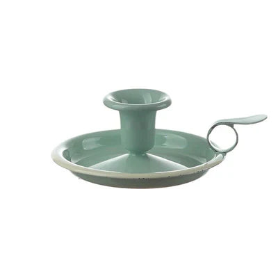Münder Email Kerzenhalter emailliert 14,5 cm x 13,0 cm x 6 cm, Farbe mint mit weißem Rand