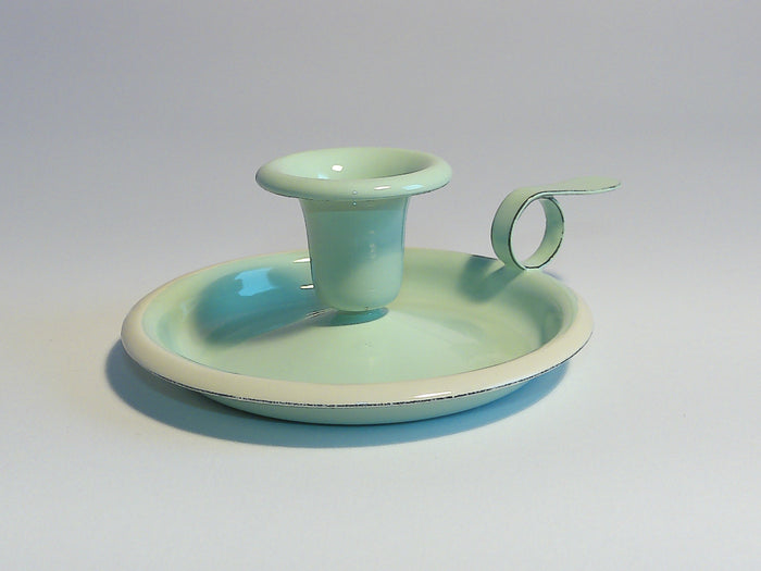 Münder Email Kerzenhalter emailliert 14,5 cm x 13,0 cm x 6 cm, Farbe mint mit weißem Rand