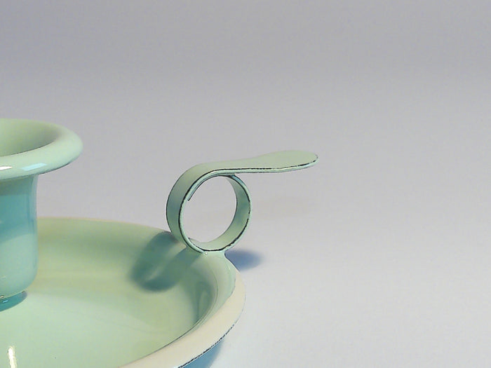 Münder Email Kerzenhalter emailliert 14,5 cm x 13,0 cm x 6 cm, Farbe mint mit weißem Rand