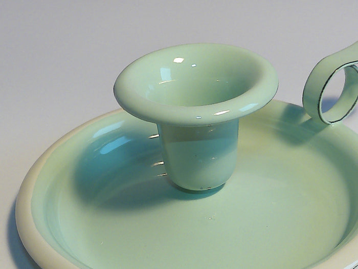 Münder Email Kerzenhalter emailliert 14,5 cm x 13,0 cm x 6 cm, Farbe mint mit weißem Rand