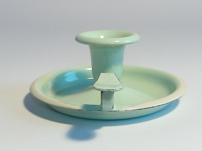 Münder Email Kerzenhalter emailliert 14,5 cm x 13,0 cm x 6 cm, Farbe mint mit weißem Rand