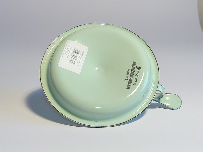Münder Email Kerzenhalter emailliert 14,5 cm x 13,0 cm x 6 cm, Farbe mint mit weißem Rand