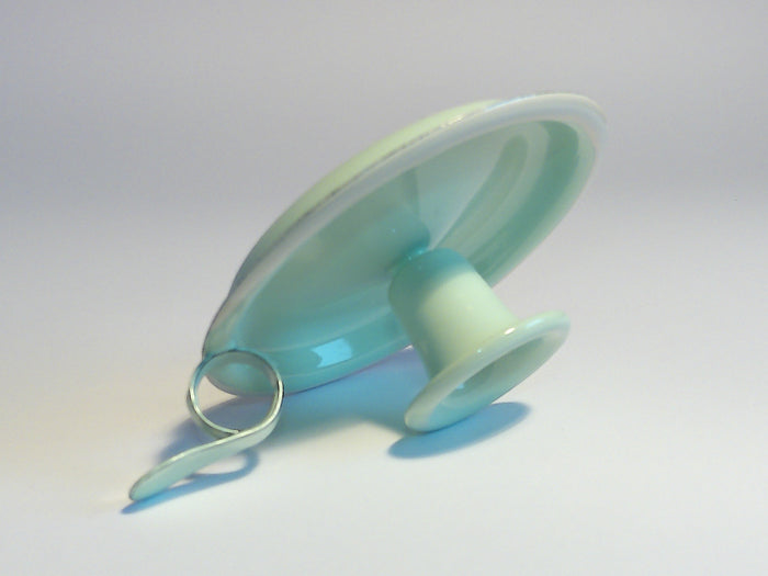 Münder Email Kerzenhalter emailliert 14,5 cm x 13,0 cm x 6 cm, Farbe mint mit weißem Rand