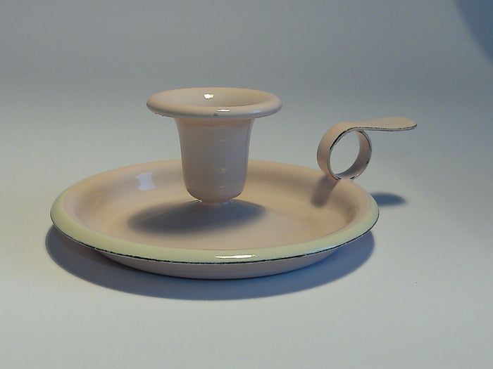 Münder Email Kerzenhalter emailliert 14,5 cm x 13,0 cm x 6 cm, Farbe rosè mit weißem Rand
