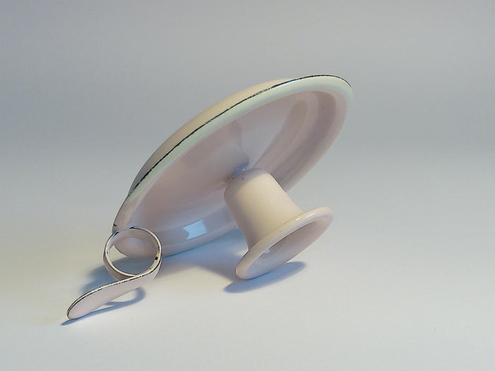 Münder Email Kerzenhalter emailliert 14,5 cm x 13,0 cm x 6 cm, Farbe rosè mit weißem Rand