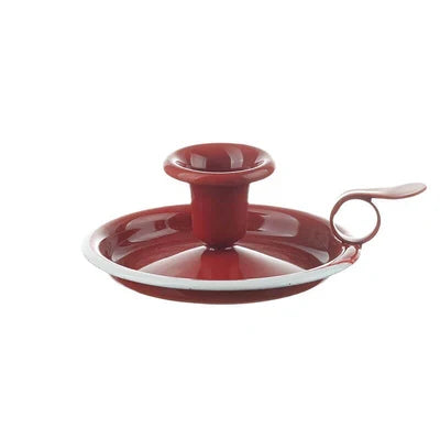 Münder Email Kerzenhalter emailliert 14,5 cm x 13,0 cm x 6 cm, Farbe rot mit weißem Rand