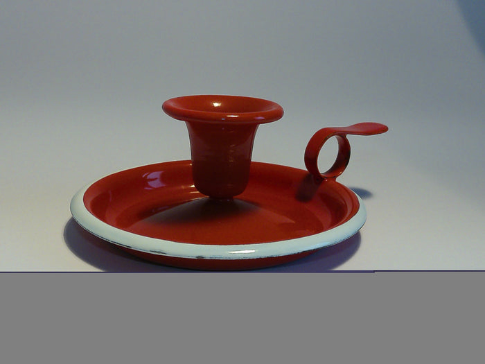 Münder Email Kerzenhalter emailliert 14,5 cm x 13,0 cm x 6 cm, Farbe rot mit weißem Rand