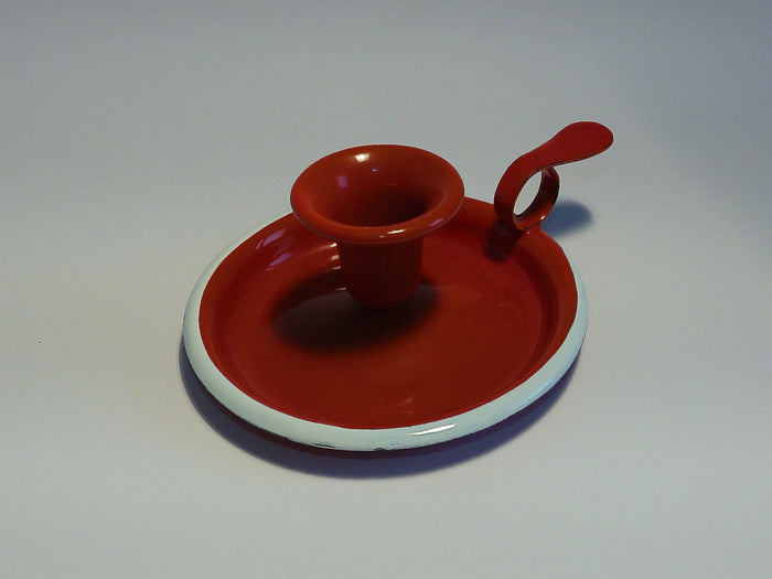 Münder Email Kerzenhalter emailliert 14,5 cm x 13,0 cm x 6 cm, Farbe rot mit weißem Rand