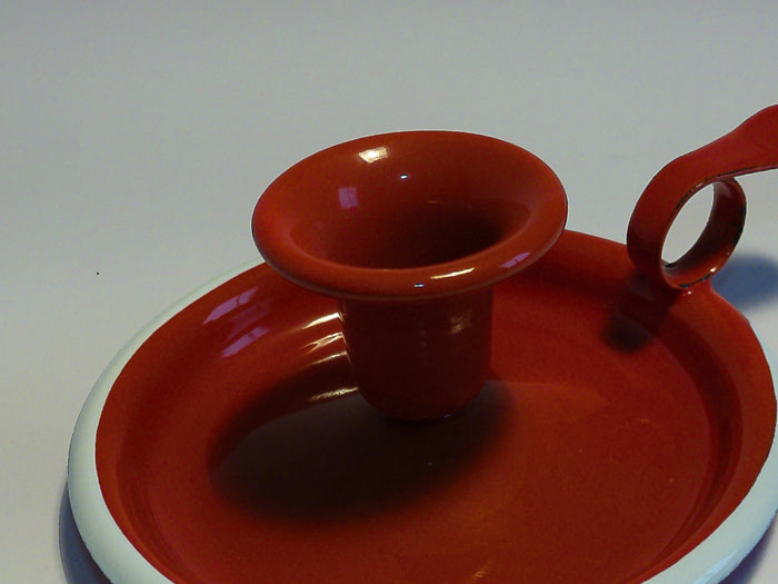 Münder Email Kerzenhalter emailliert 14,5 cm x 13,0 cm x 6 cm, Farbe rot mit weißem Rand