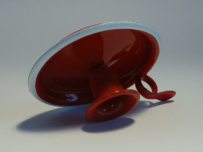Münder Email Kerzenhalter emailliert 14,5 cm x 13,0 cm x 6 cm, Farbe rot mit weißem Rand