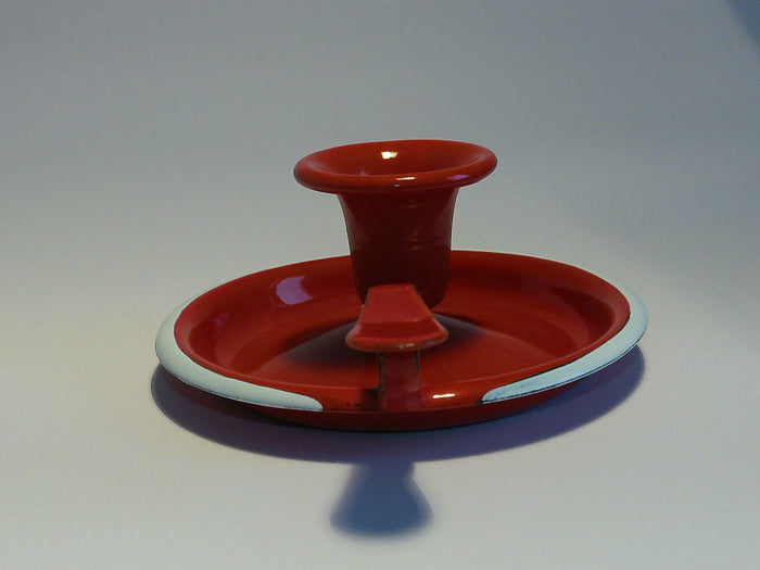 Münder Email Kerzenhalter emailliert 14,5 cm x 13,0 cm x 6 cm, Farbe rot mit weißem Rand