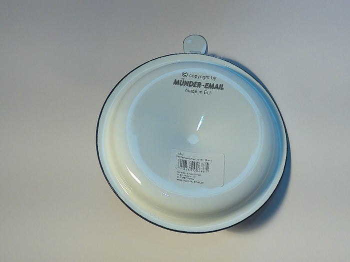 Münder Email Kerzenhalter emailliert 14,5 cm x 13,0 cm x 6 cm, Farbe weiß mit blauem Rand