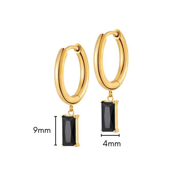 Onyx Baguette Charm Hoops in Titanium