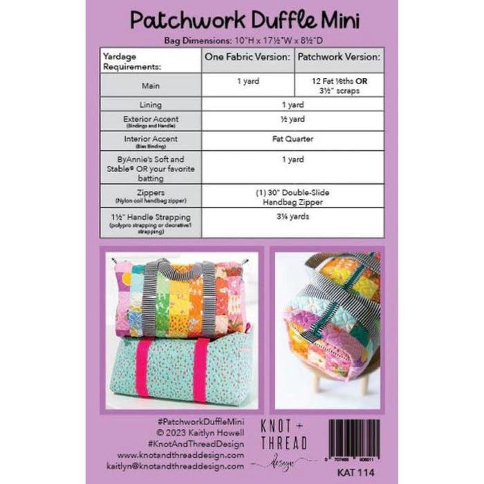 Patchwork Duffle Bag Mini Pattern | Knot + Thread | *Free Digital Download*