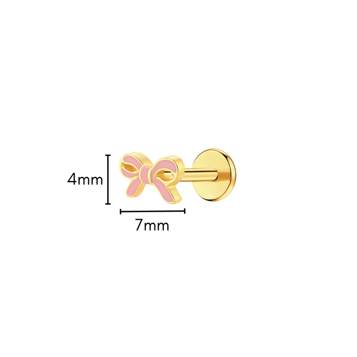 Pink Bow Enamel Flat Back Stud
