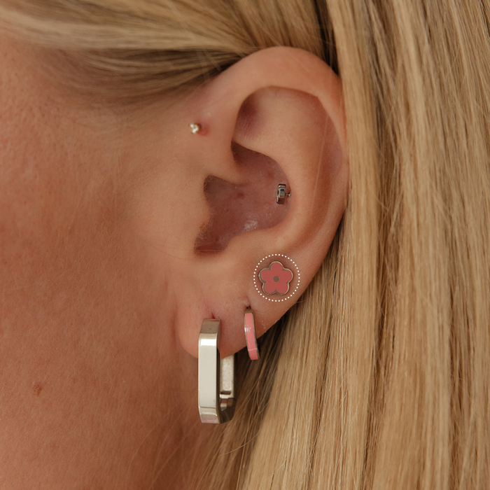 Pink Daisy Enamel Flat Back Stud
