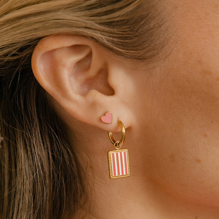 Pink Heart Enamel Flat Back Stud