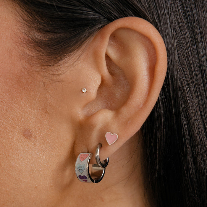Pink Heart Enamel Flat Back Stud