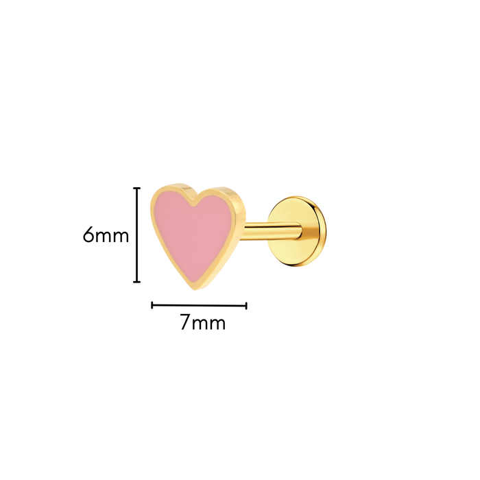 Pink Heart Enamel Flat Back Stud
