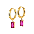 Pink Punch Baguette Charm Hoops in Titanium