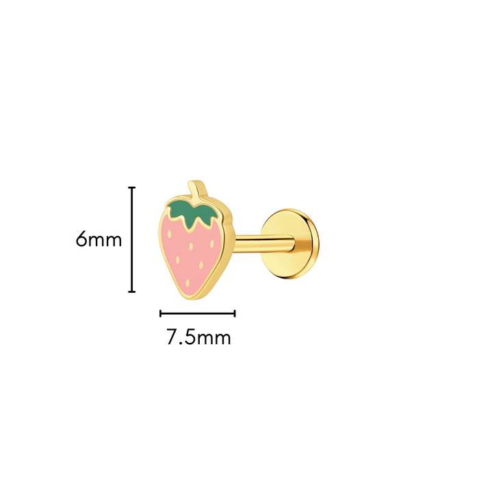 Pink Strawberry Enamel Flat Back Stud