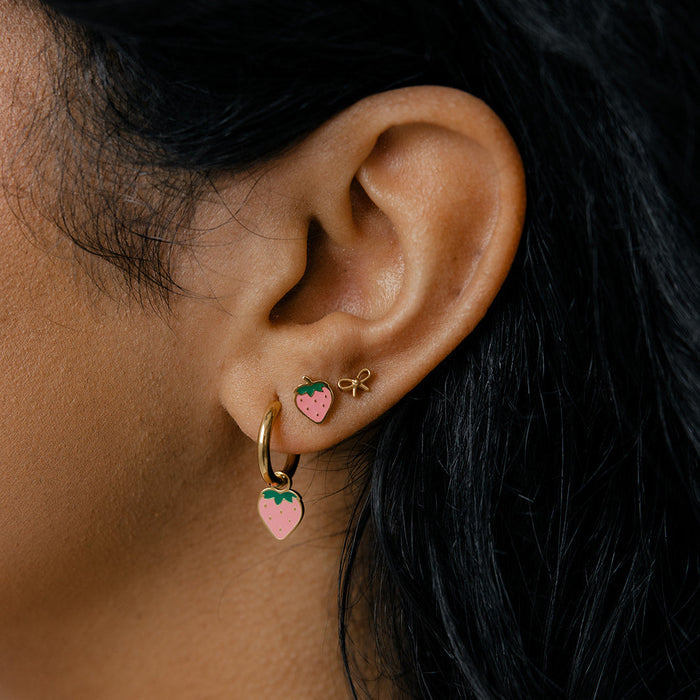 Pink Strawberry Enamel Hoop Charm