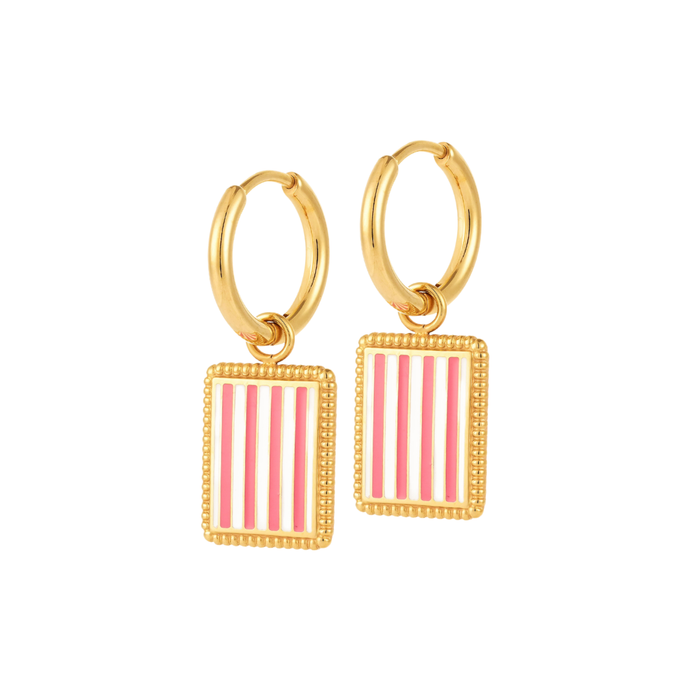 Pink Stripe Charm Hoops