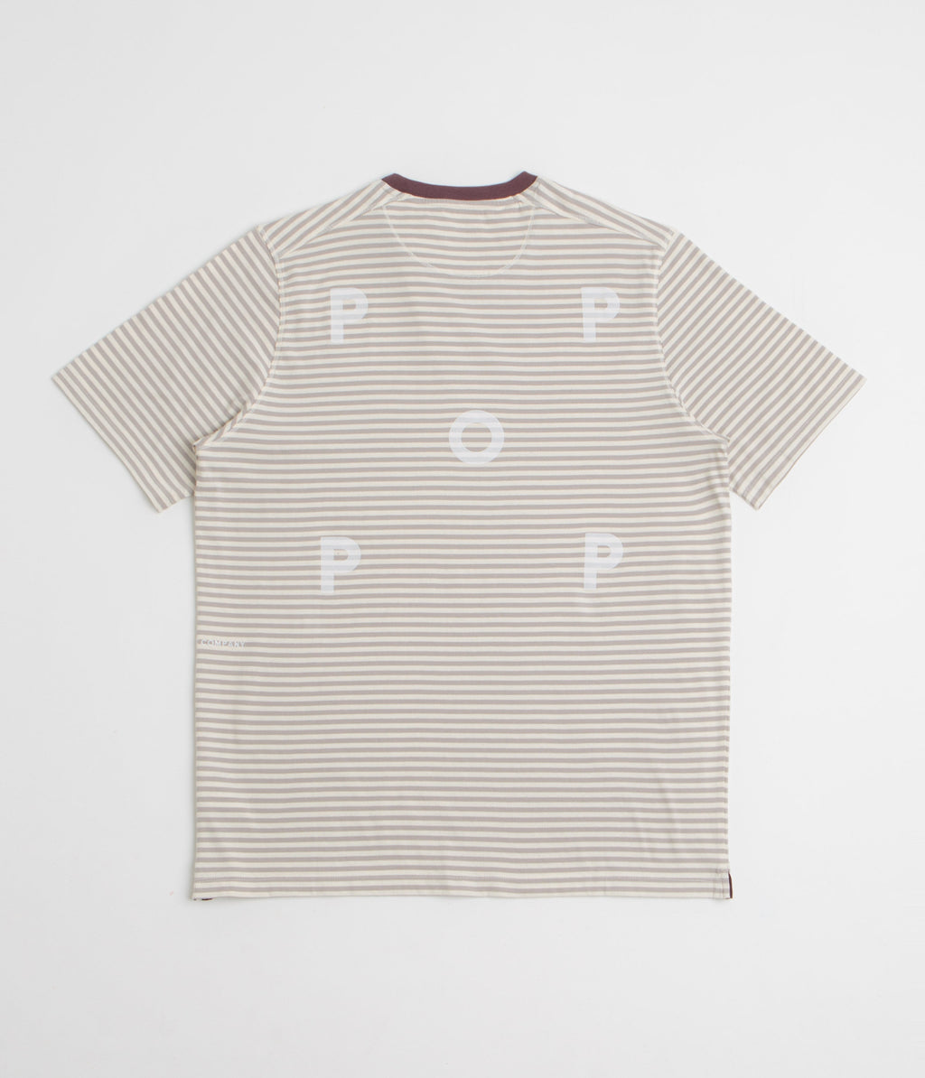 Pop Trading Company Striped Logo T-Shirt - Quarry