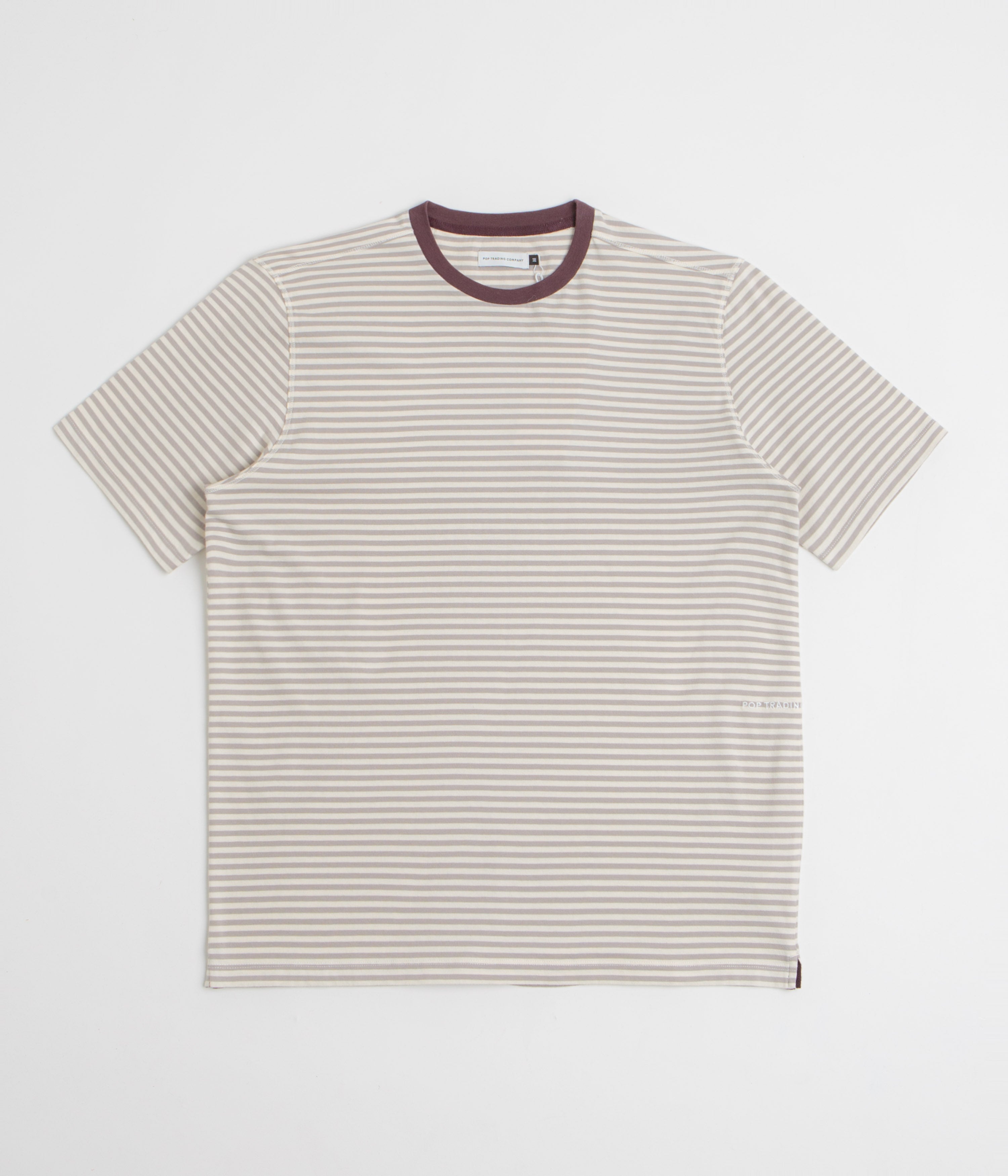 Pop Trading Company Striped Logo T-Shirt - Quarry