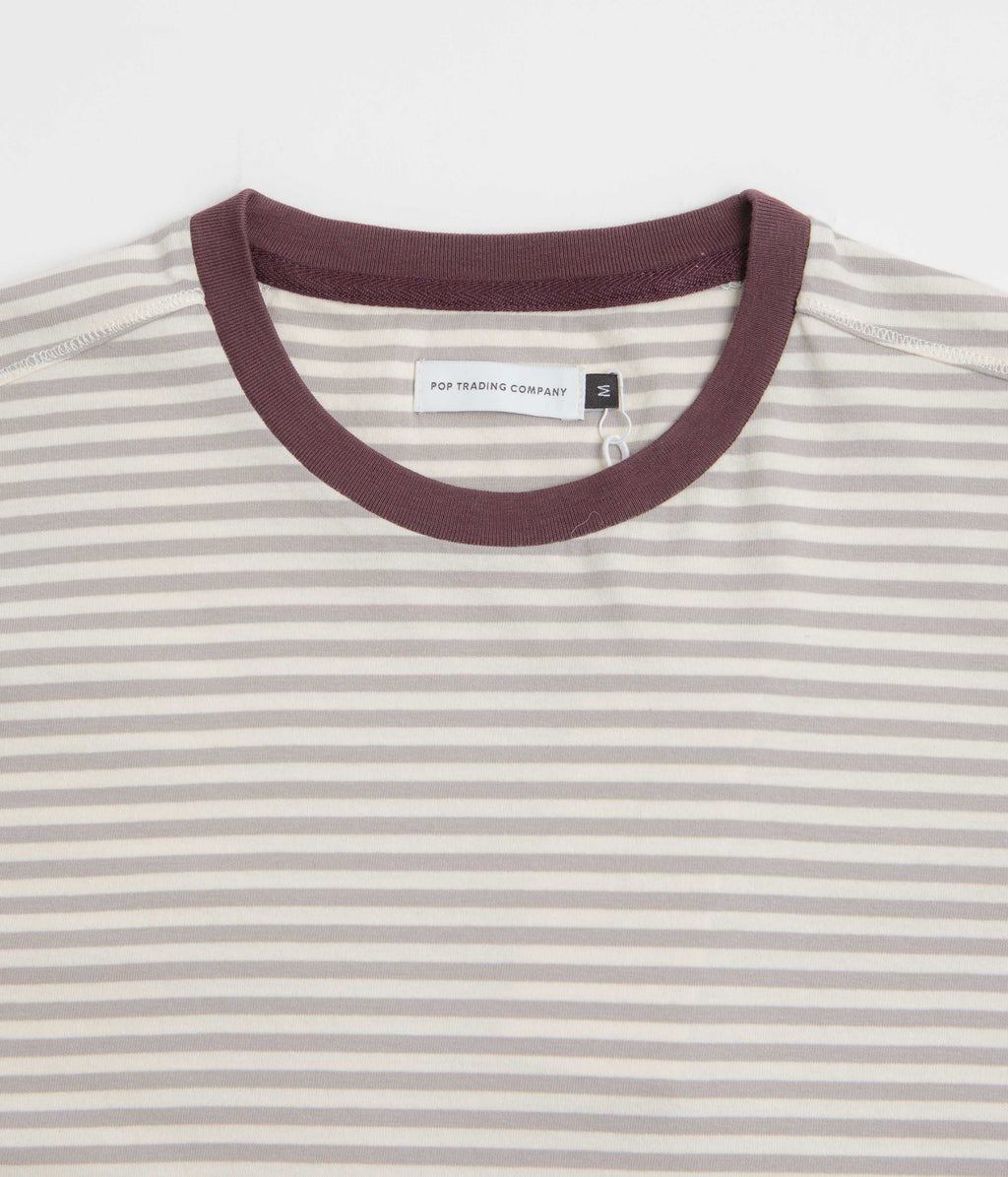 Pop Trading Company Striped Logo T-Shirt - Quarry
